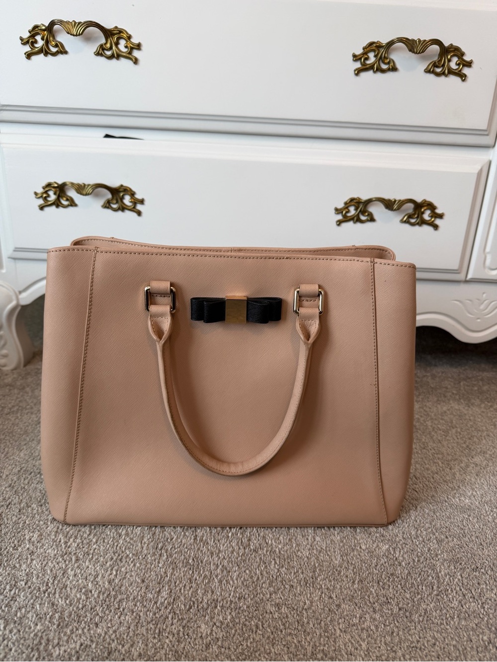 Danier Nude Pink Tote with Black Bow Accent